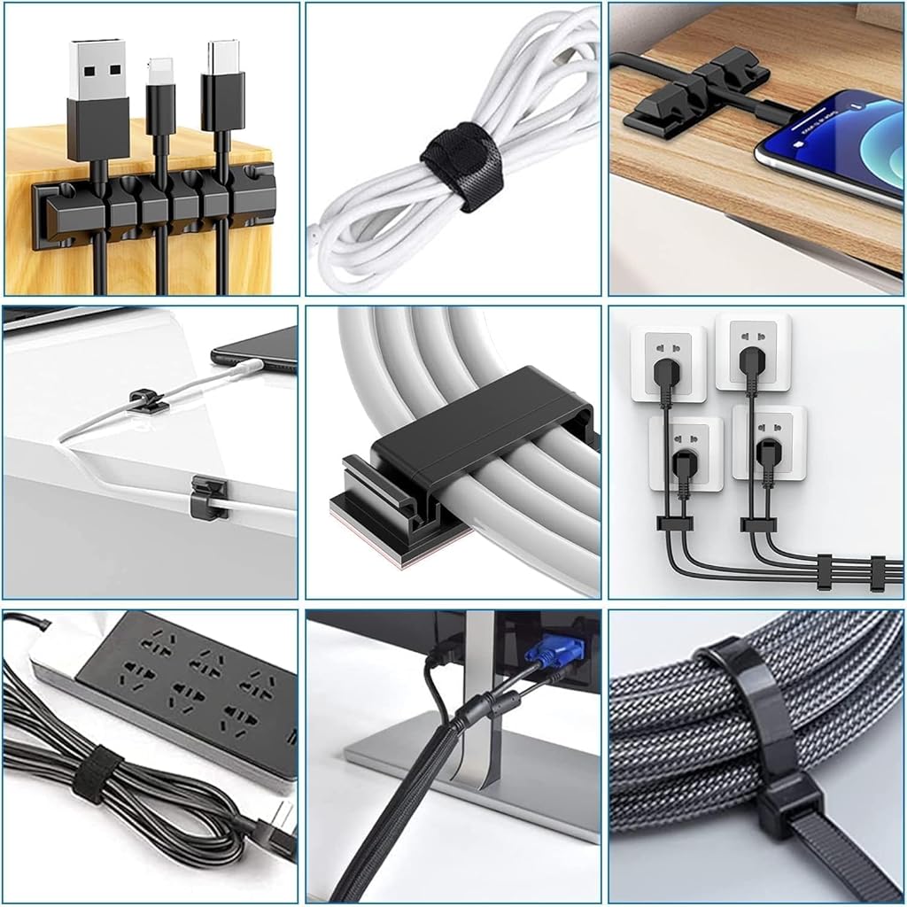 HASTHIP® Cable Management Kit |146Pcs Tidy for Home Office Under Desk- 100 Wire Organizer Ties, 5 Upgrade Silicone Holder, 2 Sleeve, 28 Adhesive Clips, 1 Roll Organiser Straps etc, Black HASTHIP® Cable Management Kit |146Pcs Tidy for Home Office Under Desk- 100 Wire Organizer Ties, 5 Upgrade Silicone Holder, 2 Sleeve, 28 Adhesive Clips, 1 Roll Organiser Straps etc, Black